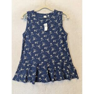 GAP Women's Size XS Blue Floral Peplum Sleeveless Top Slub Knit Crew Neck NWT